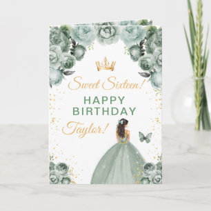 Sage Brunette Hair Girl Sweet Sixteen Birthday Card