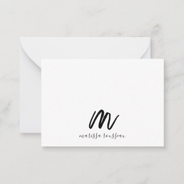 Sage Brush Painted Style Monogram Script Name Note Card (Front)