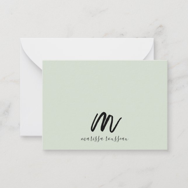 Sage Brush Painted Style Monogram Script Name Note Card (Front)