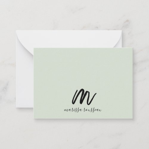 Sage Brush Painted Style Monogram Script Name Note Card