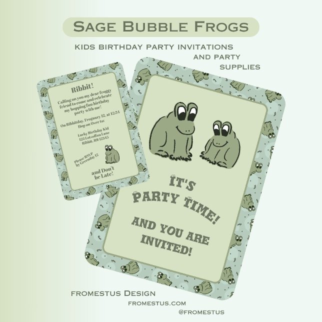 Sage Bubble Frogs - fun kids birthday party. Invitation (Creator Uploaded)