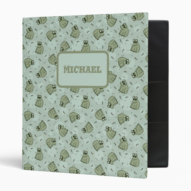 Sage Bubble Frogs - green kids name editable. 3 Ring Binder (Front/Inside)