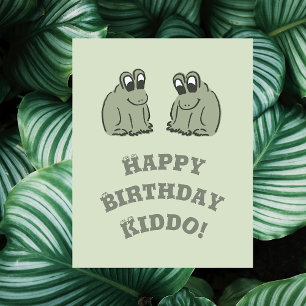 Sage Bubble Frogs - Happy Birthday editable. Card