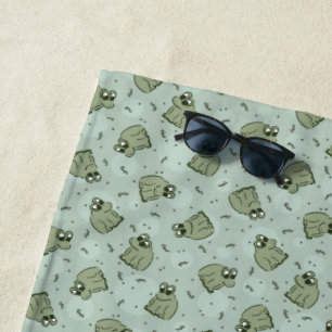 Sage Bubble Frogs - laurel green kids pattern. Beach Towel