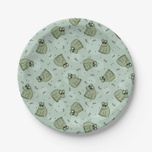 Sage Bubble Frogs - laurel green kids pattern. Paper Plates