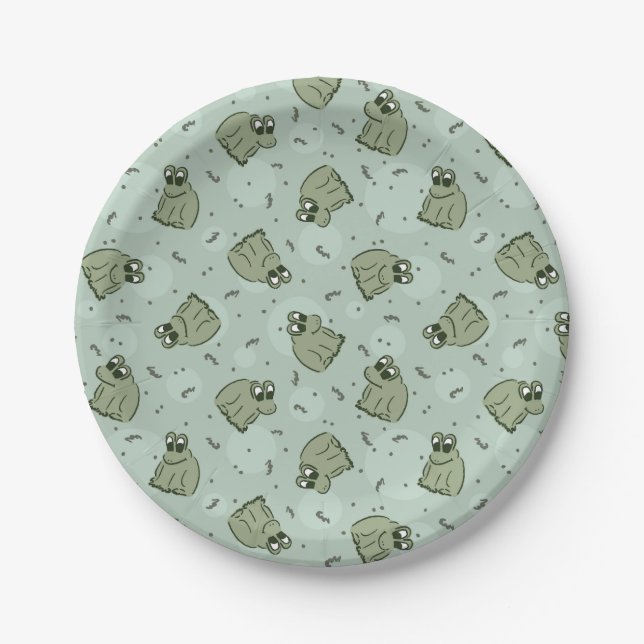 Sage Bubble Frogs - laurel green kids pattern. Paper Plates (Front)