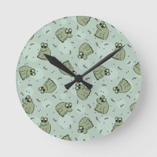 Sage Bubble Frogs - laurel green kids pattern. Round Clock