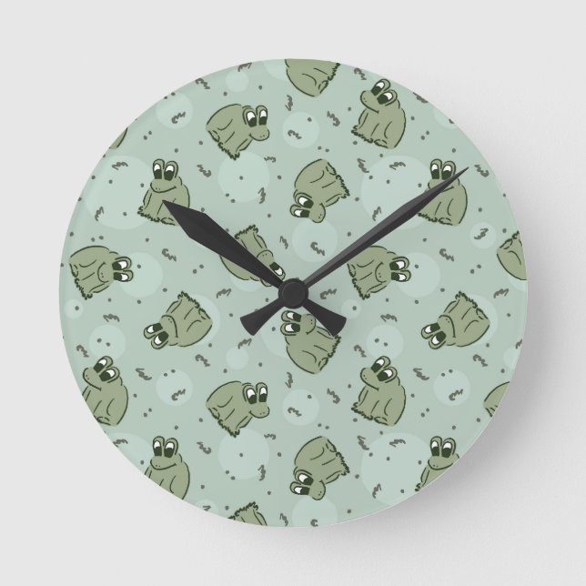 Sage Bubble Frogs - laurel green kids pattern. Round Clock (Front)