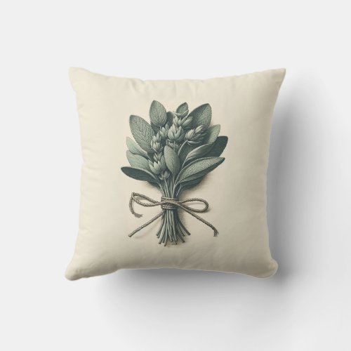 Sage Bunch Vintage Botanical Apothecary Plant Throw Pillow