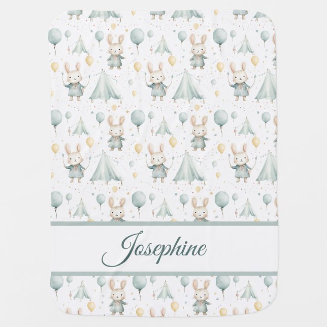 Sage Bunny Dreams Personalized Baby Blanket (Front)