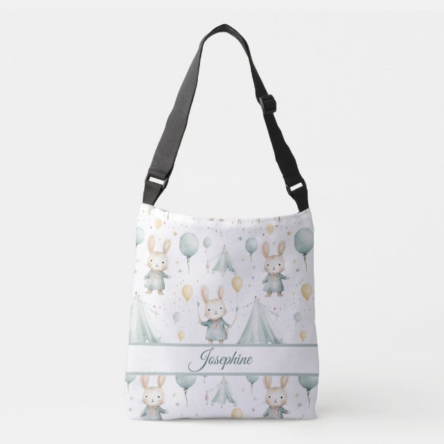 Sage Bunny Dreams Personalized Diaper Crossbody Bag (Front)