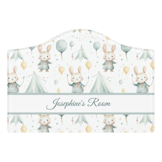 Sage Bunny Dreams Personalized Door Sign (Small Crest Front)