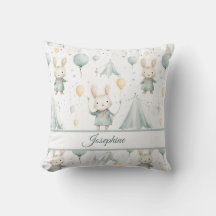 Sage Bunny Dreams Personalized Throw Pillow