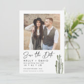 Sage Cactus Succulent Photo Save The Date Card (Standing Front)
