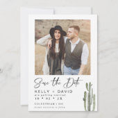 Sage Cactus Succulent Photo Save The Date Card (Front)