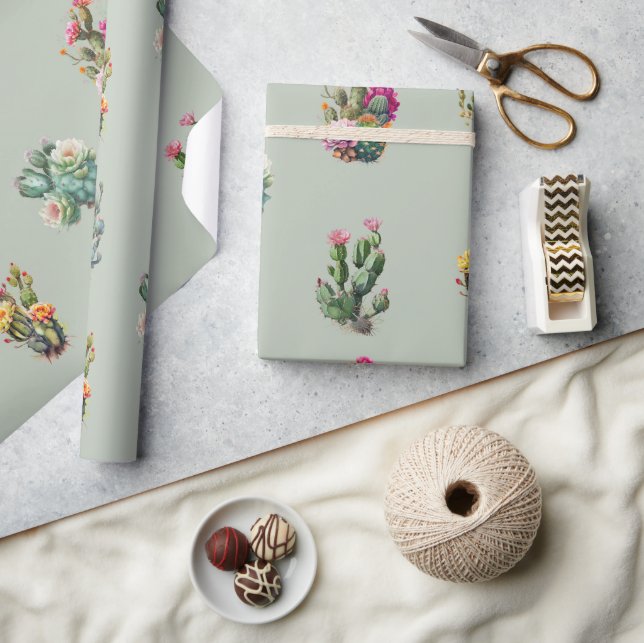 Sage Cactus Succulent Tropical Wrapping Paper (Crafts)