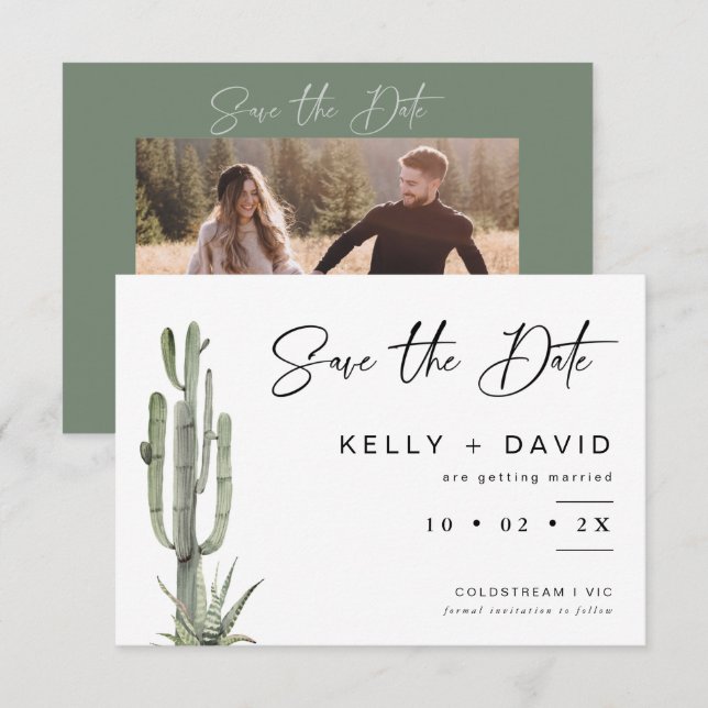 Sage Cactus Succulent Wedding Save The Date Card (Front/Back)