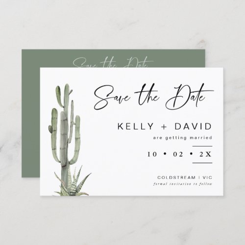 Sage Cactus Succulent Wedding Save The Date Card