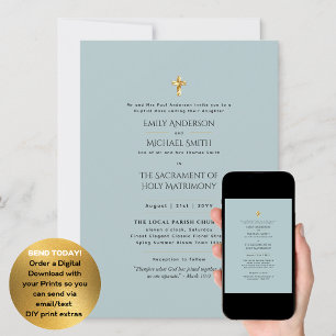 Sage Catholic Nuptial Mass Wedding Invitation