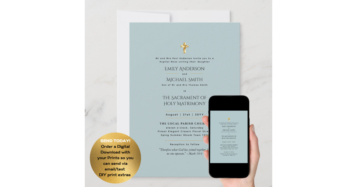 Sage Catholic Nuptial Mass Wedding Invitation Zazzle