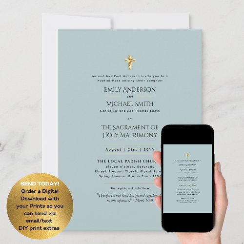 Sage  Catholic Nuptial Mass Wedding Invitation