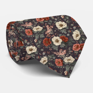 Sage Charcoal Red Poppy Personalized Wedding Neck Tie