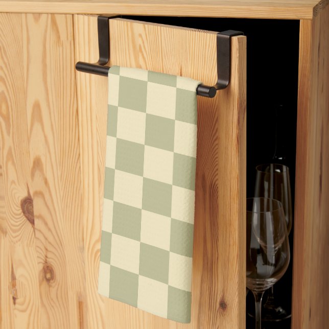 Sage Checkerboard Kitchen Towel (Thirds Fold)