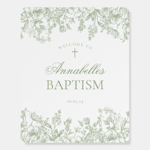 Sage Chinoiserie Floral Baptism Welcome Sign