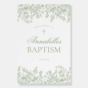 Sage Chinoiserie Floral Baptism Welcome Sign
