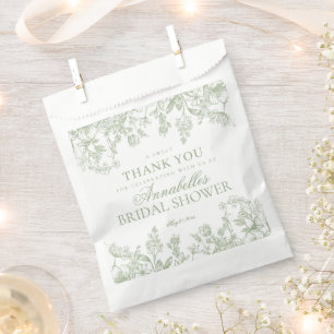 Sage Chinoiserie Floral Bridal Shower Dessert Favor Bag