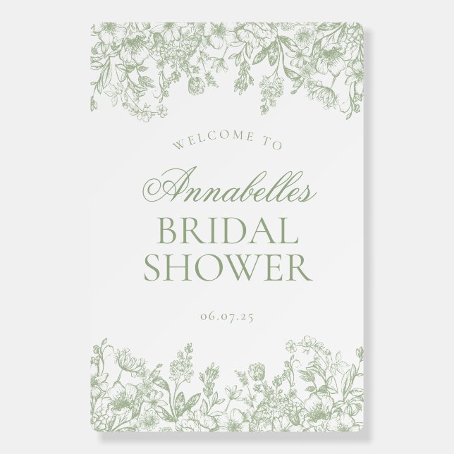 Sage Chinoiserie Floral Bridal Shower Welcome Sign (Front)