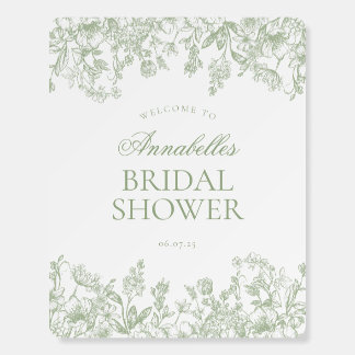 Sage Chinoiserie Floral Bridal Shower Welcome Sign