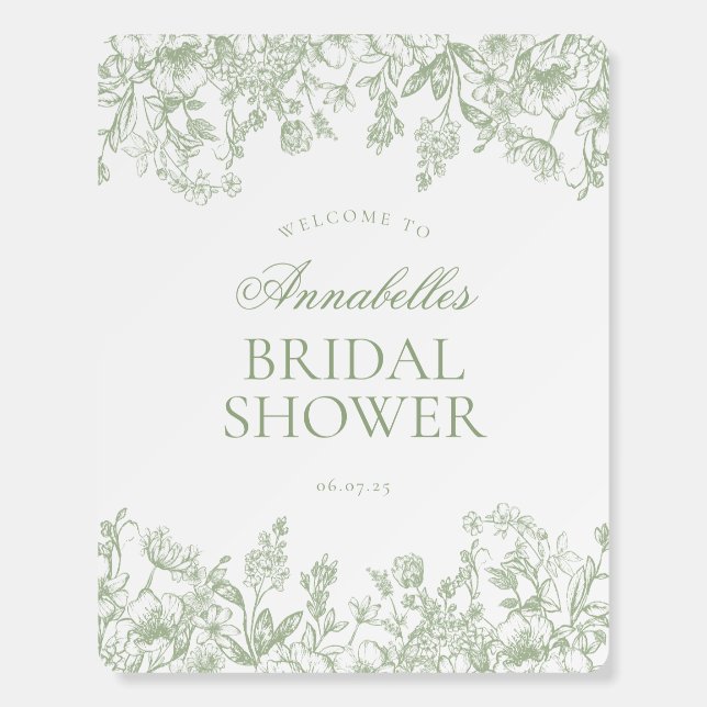 Sage Chinoiserie Floral Bridal Shower Welcome Sign (Front)