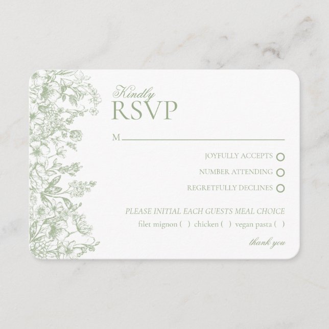 Sage Chinoiserie Floral RSVP Respose Card (Front)