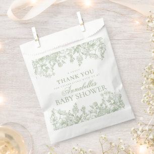 Sage Chinoiserie Vintag Floral Baby Shower Dessert Favor Bag