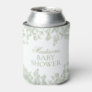Sage Chinoiserie Vintage Floral Baby Shower Can Cooler