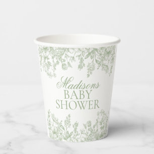 Sage Chinoiserie Vintage Floral Baby Shower Paper Cups