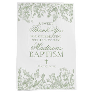 Sage Chinoiserie Vintage Floral Baptism Favors Medium Gift Bag
