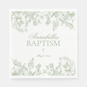 Sage Chinoiserie Vintage Floral Baptism Table Deco Napkins