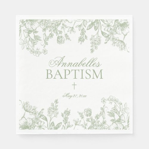 Sage Chinoiserie Vintage Floral Baptism Table Deco