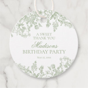 Sage Chinoiserie Vintage Floral Birthday Circle Favor Tags