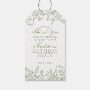 Sage Chinoiserie Vintage Floral Birthday Favors Gift Tags