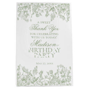 Sage Chinoiserie Vintage Floral Birthday Favors Medium Gift Bag