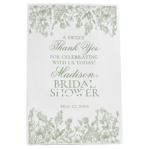 Sage Chinoiserie Vintage Floral Bridal Shower Medium Gift Bag