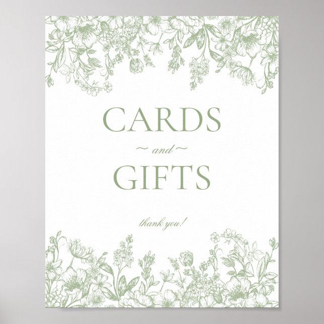 Sage Chinoiserie Vintage Floral Cards & Gifts Sign (Front)