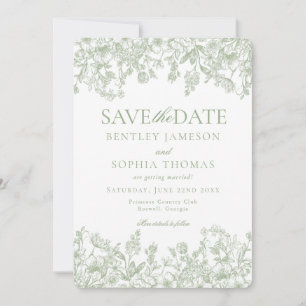 Sage Chinoiserie Vintage Floral Save the Date Card