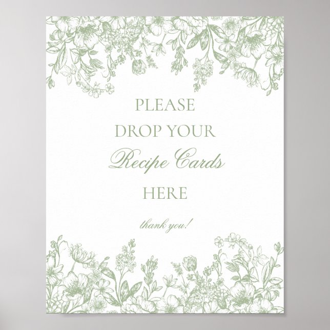 Sage Chinoiserie Vintage Floral Share a Recipe Poster (Front)