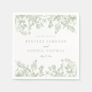 Sage Chinoiserie Vintage Floral Wedding Dessert Napkins