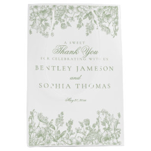 Sage Chinoiserie Vintage Floral Wedding Favor Medium Gift Bag