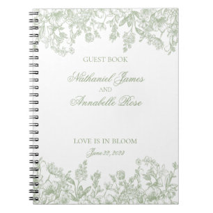 Sage Chinoiserie Vintage Floral Wedding Guest Book